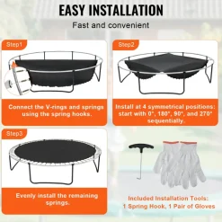 VEVOR Replacement Trampoline Mat, Jumping Mat Fits 14ft Frame, Universal Jumping Mat for 14ft Round Trampoline, Reinforce UV-Resistant Mat with Spring Tool & Durable V-Rings, Fit 6.5