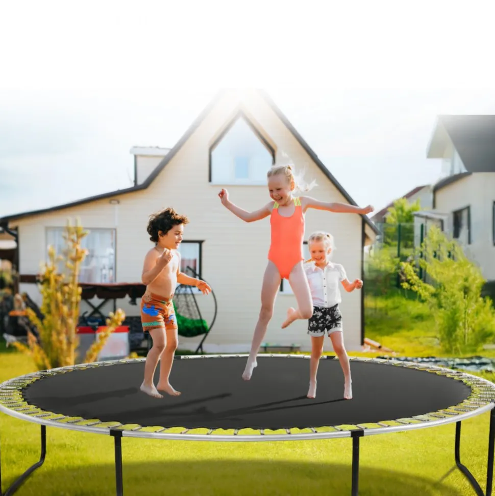 VEVOR Replacement Trampoline Mat, Jumping Mat Fits 14ft Frame, Universal Jumping Mat for 14ft Round Trampoline, Reinforce UV-Resistant Mat with Spring Tool & Durable V-Rings, Fit 6.5"-7" Spring Length