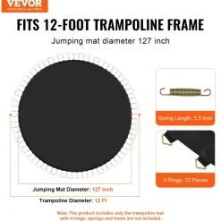 VEVOR Replacement Trampoline Mat, Jumping Mat Fits 12ft Frame, Universal Jumping Mat for 12ft Round Trampoline, Reinforce UV-Resistant Mat with Spring Tool & Durable V-Rings, Fit 5.5" Spring Length