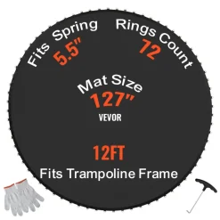VEVOR Replacement Trampoline Mat, Jumping Mat Fits 12ft Frame, Universal Jumping Mat for 12ft Round Trampoline, Reinforce UV-Resistant Mat with Spring Tool & Durable V-Rings, Fit 5.5