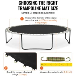 VEVOR Replacement Trampoline Mat, Jumping Mat Fits 12ft Frame, Universal Jumping Mat for 12ft Round Trampoline, Reinforce UV-Resistant Mat with Spring Tool & Durable V-Rings, Fit 5.5