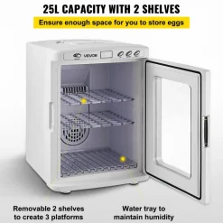 VEVOR Reptile Incubator, 25L Scientific Lab Incubator, Cooling and Heating 5 °C to 42 °C Automatic Incubator, 12V/110V White Reptile Egg Breeding Hatchery Work for Thermostats Snakes and Turtles