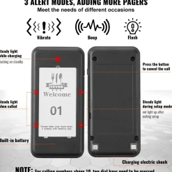 VEVOR Restaurant Pager System, Wireless 500m Long Range Lineup Waiting Queue Signal, Guest Customer Calling Beepers with Vibration & Flashing, 16 Buzzers for Food Truck, Church, Nursery, Hospital