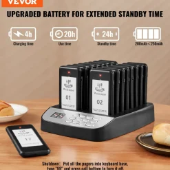VEVOR Restaurant Pager System, Wireless 500m Long Range Lineup Waiting Queue Signal, Guest Customer Calling Beepers with Vibration & Flashing, 16 Buzzers for Food Truck, Church, Nursery, Hospital