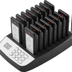 VEVOR Restaurant Pager System, Wireless 500m Long Range Lineup Waiting Queue Signal, Guest Customer Calling Beepers with Vibration & Flashing, 16 Buzzers for Food Truck, Church, Nursery, Hospital