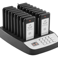 VEVOR Restaurant Pager System, Wireless 500m Long Range Lineup Waiting Queue Signal, Guest Customer Calling Beepers with Vibration & Flashing, 16 Buzzers for Food Truck, Church, Nursery, Hospital