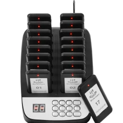 VEVOR Restaurant Pager System, Wireless 500m Long Range Lineup Waiting Queue Signal, Guest Customer Calling Beepers with Vibration & Flashing, 16 Buzzers for Food Truck, Church, Nursery, Hospital
