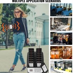 VEVOR Restaurant Pager System, Wireless 500m Long Range Lineup Waiting Queue Signal, Guest Customer Calling Beepers with Vibration & Flashing, 16 Buzzers for Food Truck, Church, Nursery, Hospital