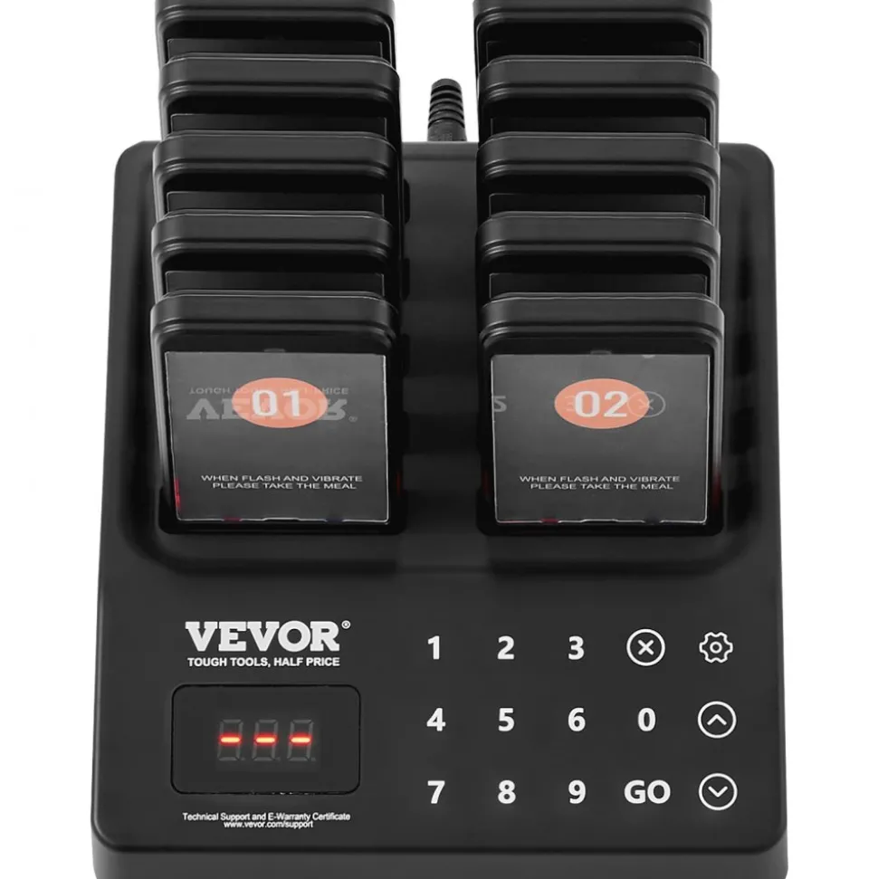 VEVOR Restaurant Pager System, Wireless 400m Long Range Lineup Waiting Queue Signal, Guest Customer Calling Beepers with Vibration & Flashing, 10 Buzzers for Food Truck, Church, Nursery, Hospital