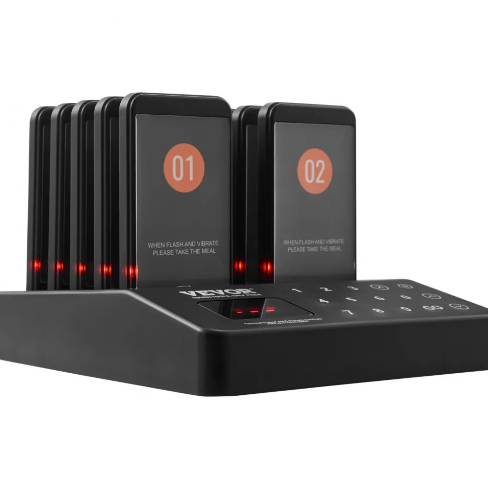 VEVOR Restaurant Pager System, Wireless 400m Long Range Lineup Waiting Queue Signal, Guest Customer Calling Beepers with Vibration & Flashing, 10 Buzzers for Food Truck, Church, Nursery, Hospital