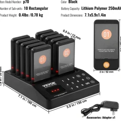 VEVOR Restaurant Pager System, Wireless 400m Long Range Lineup Waiting Queue Signal, Guest Customer Calling Beepers with Vibration & Flashing, 10 Buzzers for Food Truck, Church, Nursery, Hospital
