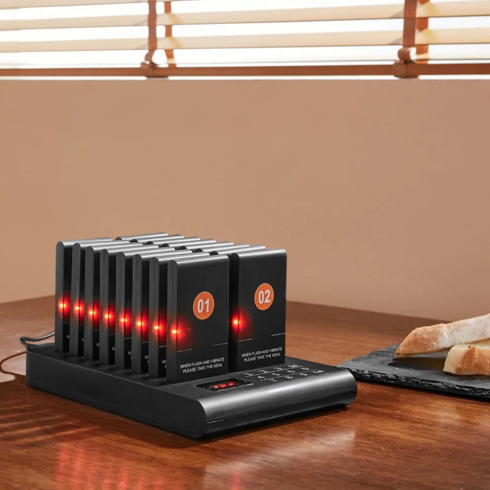 VEVOR Restaurant Pager System, Wireless 500m Long Range Lineup Waiting Queue Signal, Guest Customer Calling Beepers with Vibration & Flashing, 16 Buzzers for Food Truck, Church, Nursery, Hospital