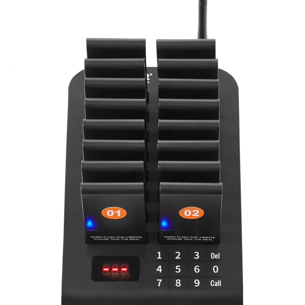 VEVOR Restaurant Pager System, Wireless 500m Long Range Lineup Waiting Queue Signal, Guest Customer Calling Beepers with Vibration & Flashing, 16 Buzzers for Food Truck, Church, Nursery, Hospital