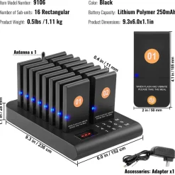 VEVOR Restaurant Pager System, Wireless 500m Long Range Lineup Waiting Queue Signal, Guest Customer Calling Beepers with Vibration & Flashing, 16 Buzzers for Food Truck, Church, Nursery, Hospital