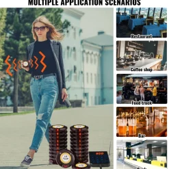 VEVOR Restaurant Pager System, Wireless 500m Long Range Lineup Waiting Queue Signal, Guest Customer Calling Beepers with Vibration & Flashing, 20 Buzzers for Food Truck, Church, Nursery, Hospital