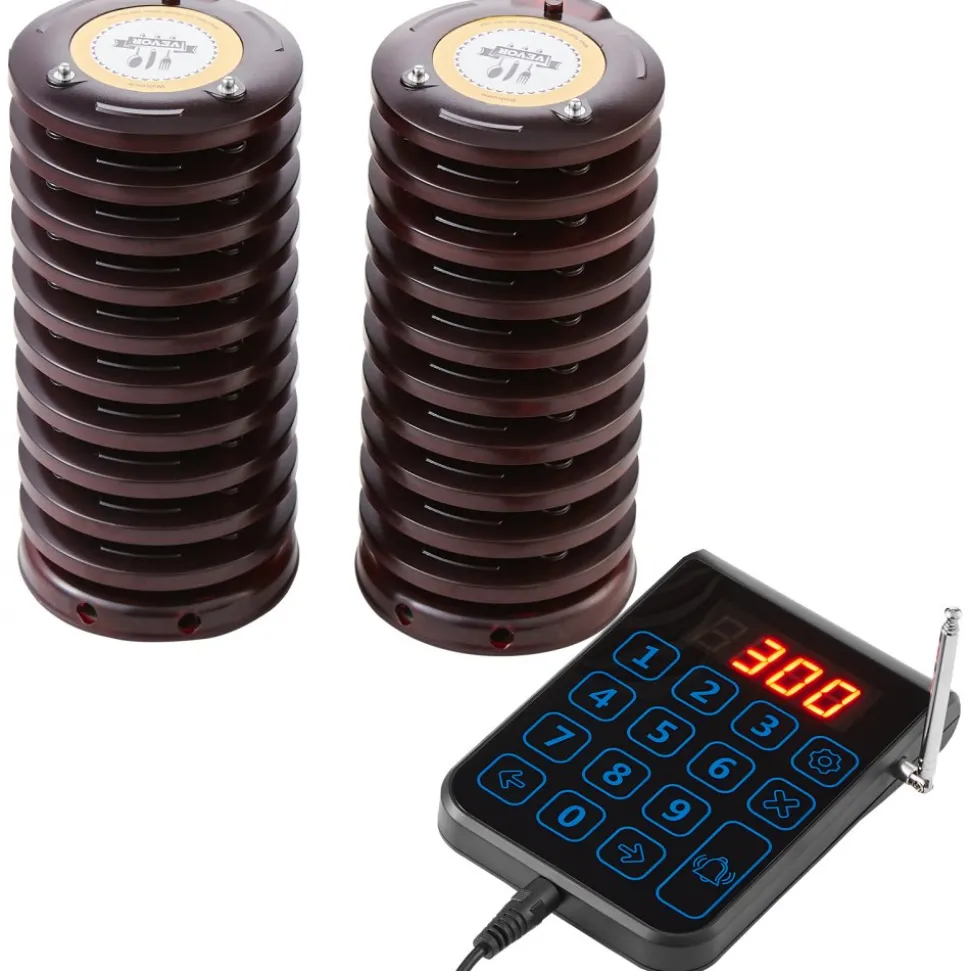 VEVOR Restaurant Pager System, Wireless 500m Long Range Lineup Waiting Queue Signal, Guest Customer Calling Beepers with Vibration & Flashing, 20 Buzzers for Food Truck, Church, Nursery, Hospital