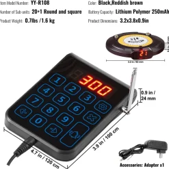 VEVOR Restaurant Pager System, Wireless 500m Long Range Lineup Waiting Queue Signal, Guest Customer Calling Beepers with Vibration & Flashing, 20 Buzzers for Food Truck, Church, Nursery, Hospital