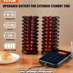VEVOR Restaurant Pager System, Wireless 500m Long Range Lineup Waiting Queue Signal, Guest Customer Calling Beepers with Vibration & Flashing, 20 Buzzers for Food Truck, Church, Nursery, Hospital