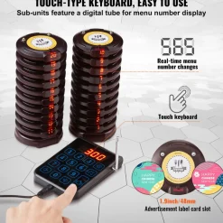 VEVOR Restaurant Pager System, Wireless 500m Long Range Lineup Waiting Queue Signal, Guest Customer Calling Beepers with Vibration & Flashing, 20 Buzzers for Food Truck, Church, Nursery, Hospital