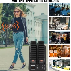 VEVOR Restaurant Pager System, Wireless 400m Long Range Lineup Waiting Queue Signal, Guest Customer Calling Beepers with Vibration & Flashing, 20 Buzzers for Food Truck, Church, Nursery, Hospital