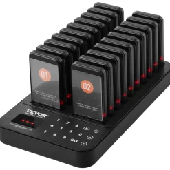 VEVOR Restaurant Pager System, Wireless 400m Long Range Lineup Waiting Queue Signal, Guest Customer Calling Beepers with Vibration & Flashing, 20 Buzzers for Food Truck, Church, Nursery, Hospital