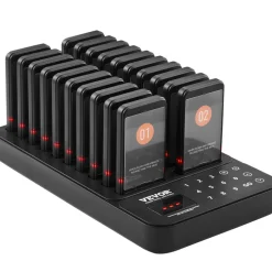 VEVOR Restaurant Pager System, Wireless 400m Long Range Lineup Waiting Queue Signal, Guest Customer Calling Beepers with Vibration & Flashing, 20 Buzzers for Food Truck, Church, Nursery, Hospital