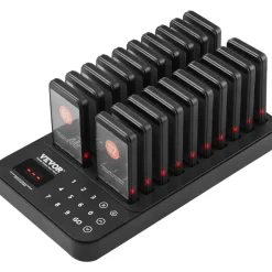 VEVOR Restaurant Pager System, Wireless 400m Long Range Lineup Waiting Queue Signal, Guest Customer Calling Beepers with Vibration & Flashing, 20 Buzzers for Food Truck, Church, Nursery, Hospital