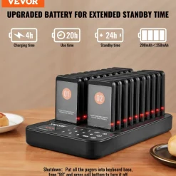 VEVOR Restaurant Pager System, Wireless 400m Long Range Lineup Waiting Queue Signal, Guest Customer Calling Beepers with Vibration & Flashing, 20 Buzzers for Food Truck, Church, Nursery, Hospital