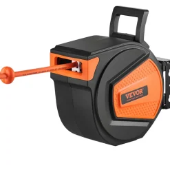 VEVOR Retractable Air Hose Reel, 3/8 IN x 50 FT Hybrid Air Hose Max 300PSI, Air Compressor Hose Reel with 5 In Lead in, Ceiling / Wall Mount Enclosed Air Reel, 180° Swivel Mount