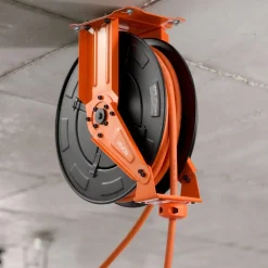 VEVOR Retractable Air Hose Reel, 3/8 Inch x 50 FT Rubber Air Hose Max 300PSI, Auto Rewind Air-Compressor Hoses Reel with 5 ft Lead in, Ceiling/Wall Mount Heavy Duty Steel Double Arm