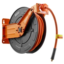VEVOR Retractable Air Hose Reel, 3/8 Inch x 50 FT Rubber Air Hose Max 300PSI, Auto Rewind Air-Compressor Hoses Reel with 5 ft Lead in, Ceiling/Wall Mount Heavy Duty Steel Double Arm
