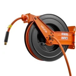 VEVOR Retractable Air Hose Reel, 1/2 Inch x 50 FT Rubber Air Hose Max 300PSI, Auto Rewind Air-Compressor Hoses Reel with 5 ft Lead in, Ceiling/Wall Mount Heavy Duty Steel Double Arm