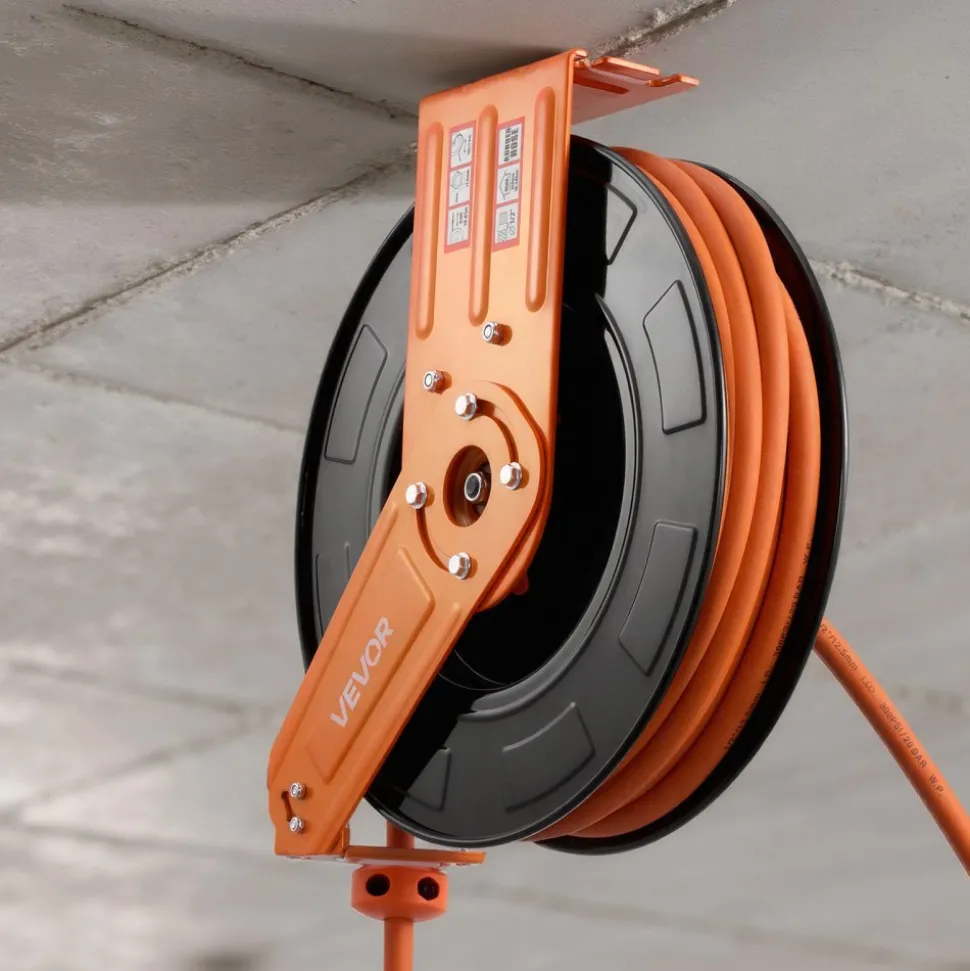 VEVOR Retractable Air Hose Reel, 1/2 Inch x 50 FT Rubber Air Hose Max 300PSI, Auto Rewind Air-Compressor Hoses Reel with 5 ft Lead in, Ceiling/Wall Mount for Garage Workshops
