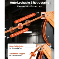 VEVOR Retractable Air Hose Reel, 1/2 Inch x 50 FT Rubber Air Hose Max 300PSI, Auto Rewind Air-Compressor Hoses Reel with 5 ft Lead in, Ceiling/Wall Mount for Garage Workshops