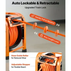 VEVOR Retractable Air Hose Reel, 3/8 IN x 50 FT Hybrid Air Hose Max 300PSI, Air Compressor Hose Reel with 5 In Lead in, Ceiling / Wall Mount Heavy Duty  Single Arm Steel Reel