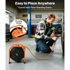 VEVOR Retractable Air Hose Reel, 3/8 IN x 50 FT Hybrid Air Hose Max 300PSI, Air Compressor Hose Reel with 5 In Lead in, Ceiling / Wall Mount Heavy Duty Single Arm Steel Reel
