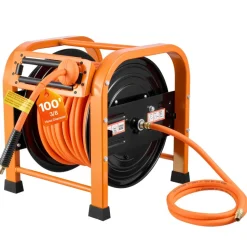 VEVOR Retractable Air Hose Reel, 3/8 IN x 50 FT Hybrid Air Hose Max 300PSI, Air Compressor Hose Reel with 5 In Lead in, Ceiling / Wall Mount Heavy Duty Single Arm Steel Reel