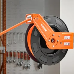 VEVOR Retractable Air Hose Reel, 1/2 IN x 50 FT Hybrid Air Hose Max 300PSI, Air Compressor Hose Reel Auto-Rewind with 5FT Lead in, Ceiling/Wall Mount Heavy Duty Single Arm Steel Reel, 1/2