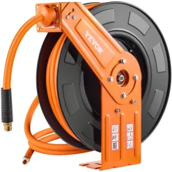 VEVOR Retractable Air Hose Reel, 1/2 IN x 50 FT Hybrid Air Hose Max 300PSI, Air Compressor Hose Reel Auto-Rewind with 5FT Lead in, Ceiling/Wall Mount Heavy Duty Single Arm Steel Reel, 1/2