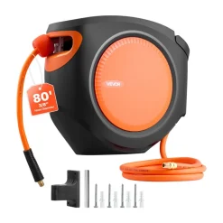 VEVOR Retractable Air Hose Reel with Double Arms, 3/8 IN x 65FT Hybrid Air Hose Max 300PSI, Air Compressor Hose Reel with 5FT Lead in, Ceiling/Wall Mount Heavy Duty Steel Reel for Workshop Garage
