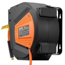VEVOR Retractable Air Hose Reel, 1/4 Inch x 50 FT Hybrid Air Hose Max 300PSI, Enclosed Air-Compressor Hoses Reel Auto Rewind with 6.6 ft Lead in & Blow Gun, 180° Swivel Ceiling/Wall Mount