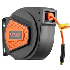 VEVOR Retractable Air Hose Reel, 1/4 Inch x 50 FT Hybrid Air Hose Max 300PSI, Enclosed Air-Compressor Hoses Reel Auto Rewind with 6.6 ft Lead in & Blow Gun, 180° Swivel Ceiling/Wall Mount
