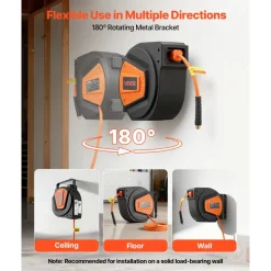 VEVOR Retractable Air Hose Reel, 1/4 Inch x 50 FT Hybrid Air Hose Max 300PSI, Enclosed Air-Compressor Hoses Reel Auto Rewind with 6.6 ft Lead in & Blow Gun, 180° Swivel Ceiling/Wall Mount