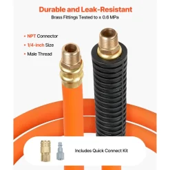 VEVOR Retractable Air Hose Reel, 1/4 Inch x 50 FT Hybrid Air Hose Max 300PSI, Enclosed Air-Compressor Hoses Reel Auto Rewind with 6.6 ft Lead in & Blow Gun, 180° Swivel Ceiling/Wall Mount