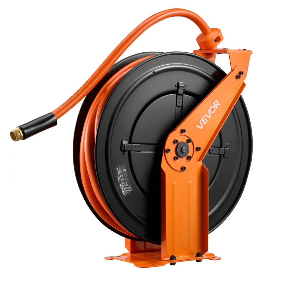 VEVOR Retractable Air Hose Reel, 3/4 Inch x 50 FT PVC Air Hose Max 300PSI, Auto Rewind Air-Compressor Hoses Reel with 5 ft Lead in, Ceiling/Wall Mount Heavy Duty Steel Double Arm