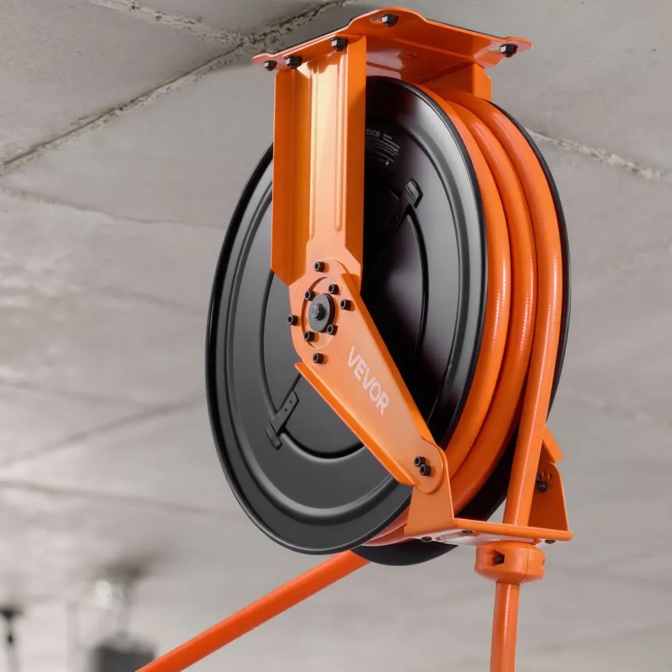 VEVOR Retractable Air Hose Reel, 3/4 Inch x 50 FT PVC Air Hose Max 300PSI, Auto Rewind Air-Compressor Hoses Reel with 5 ft Lead in, Ceiling/Wall Mount Heavy Duty Steel Double Arm