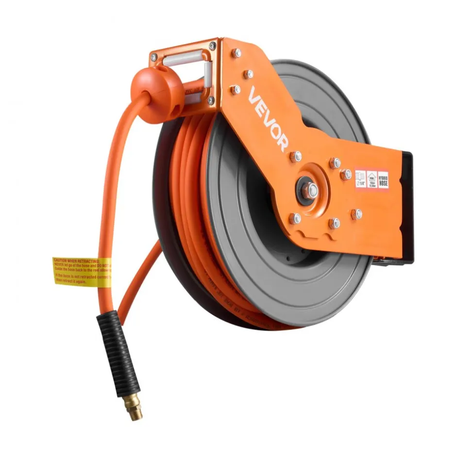 VEVOR Retractable Air Hose Reel, 3/8 Inch x 50 FT Hybrid Air Hose Max 300PSI, Auto Rewind Air-Compressor Hoses Reel with 5 ft Lead in, 180° Swivel Ceiling/Wall Mount for Garage Workshops
