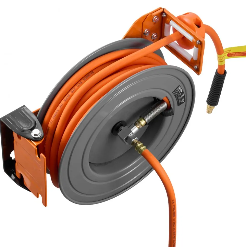 VEVOR Retractable Air Hose Reel, 3/8 Inch x 50 FT Hybrid Air Hose Max 300PSI, Auto Rewind Air-Compressor Hoses Reel with 5 ft Lead in, 180° Swivel Ceiling/Wall Mount for Garage Workshops