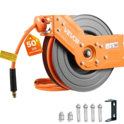 VEVOR Retractable Air Hose Reel, 3/8 Inch x 50 FT Hybrid Air Hose Max 300PSI, Auto Rewind Air-Compressor Hoses Reel with 5 ft Lead in, 180° Swivel Ceiling/Wall Mount for Garage Workshops