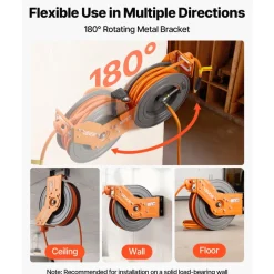 VEVOR Retractable Air Hose Reel, 3/8 Inch x 50 FT Hybrid Air Hose Max 300PSI, Auto Rewind Air-Compressor Hoses Reel with 5 ft Lead in, 180° Swivel Ceiling/Wall Mount for Garage Workshops